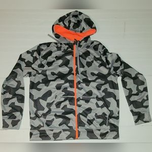 Mens Womens Xersion Gray Black Orange Camouflage Fleece Full Zip Jacket Hoodie